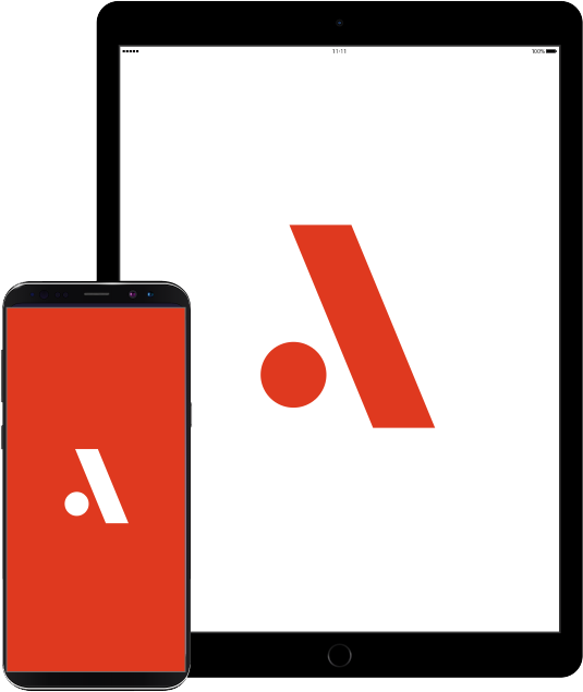 Ilustração de tela de tablet e smartphone mostrando o logotipo da solução Acto Administrativo